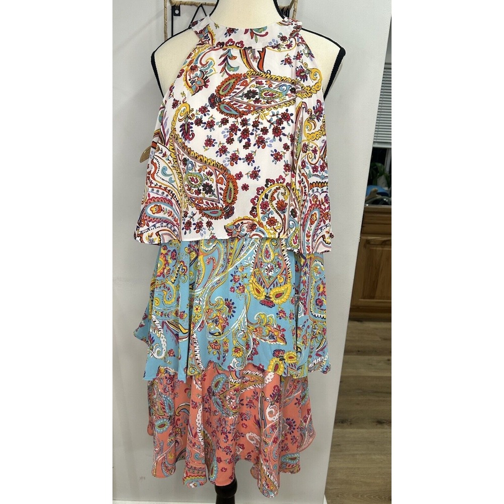 NY & Company Paisley print 3 tier swing Dress Size M Sleeveless Halter - Picture 3 of 10